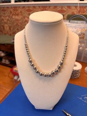 New Classic Silver Bead Necklace - Polished Sterling Look